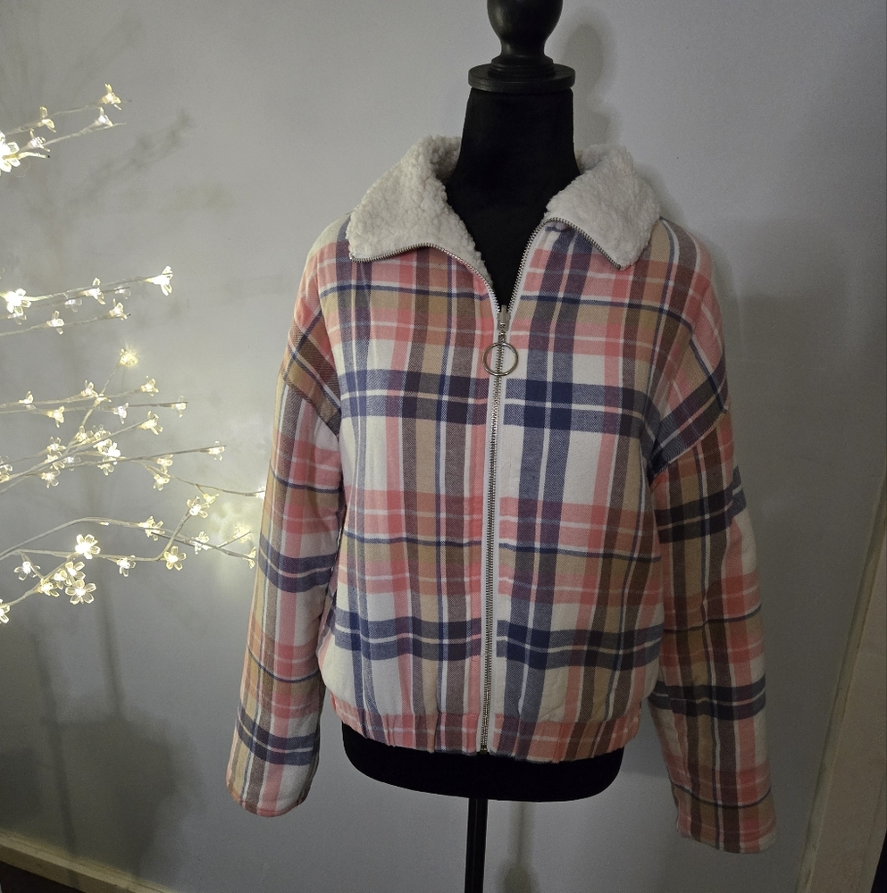Plaid Women's Jacket with Sherpa Collar